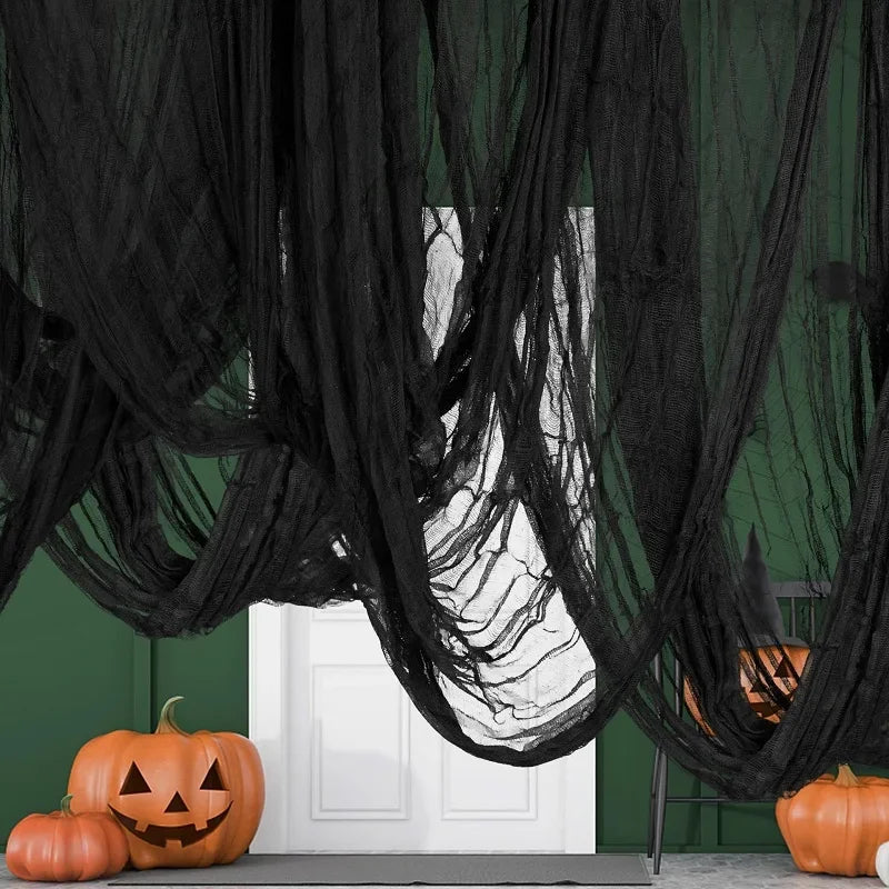 76x183cm Halloween Decorations Black Creepy Gauze Cloth Window Table Door Net Spooky Fancy Dress Party Haunted House Wall Decor