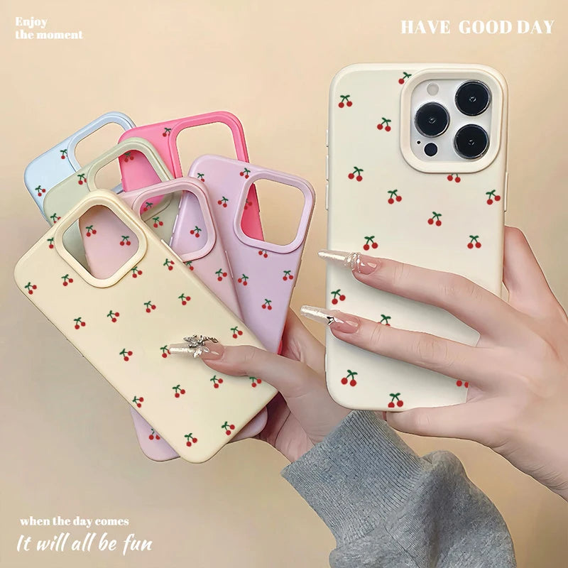 For iPhone 18 17 16 15 14 13 12 11 Pro Max Case Cute Cartoon Cherry Graphic Silicone Phone Cover For iPhone 16 Plus Soft Fundas
