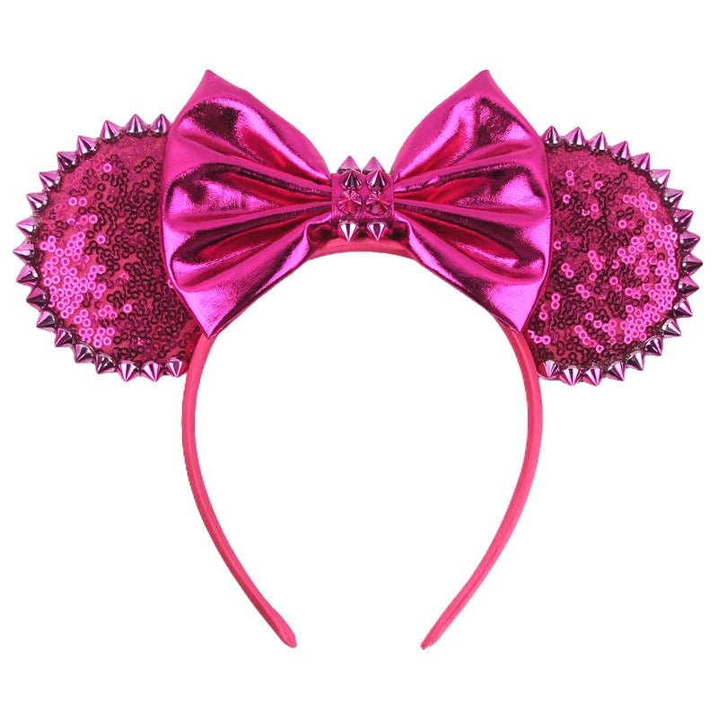 1pc Mickey Mouse Ear Hair Hoop Pu Leather Sequins Butterfly Knot Personalized Rivet Holiday Party Wear Halloween Headband