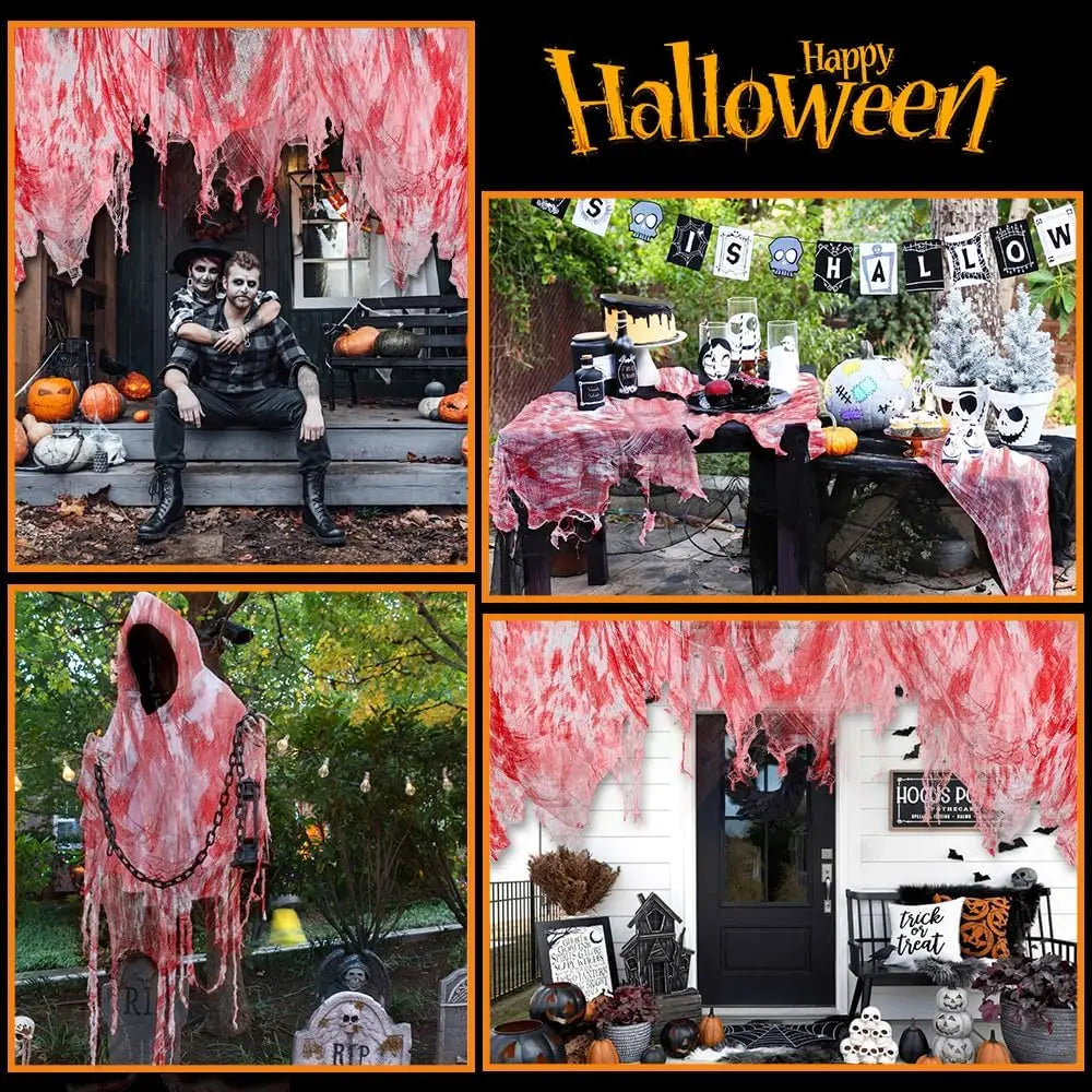 10/1pcs Scary Blood Gauze Cloth for Halloween Outdoor Window Wall Bleeding Scary Cloth Gauze Creepy Home Bar Party Spooky Props