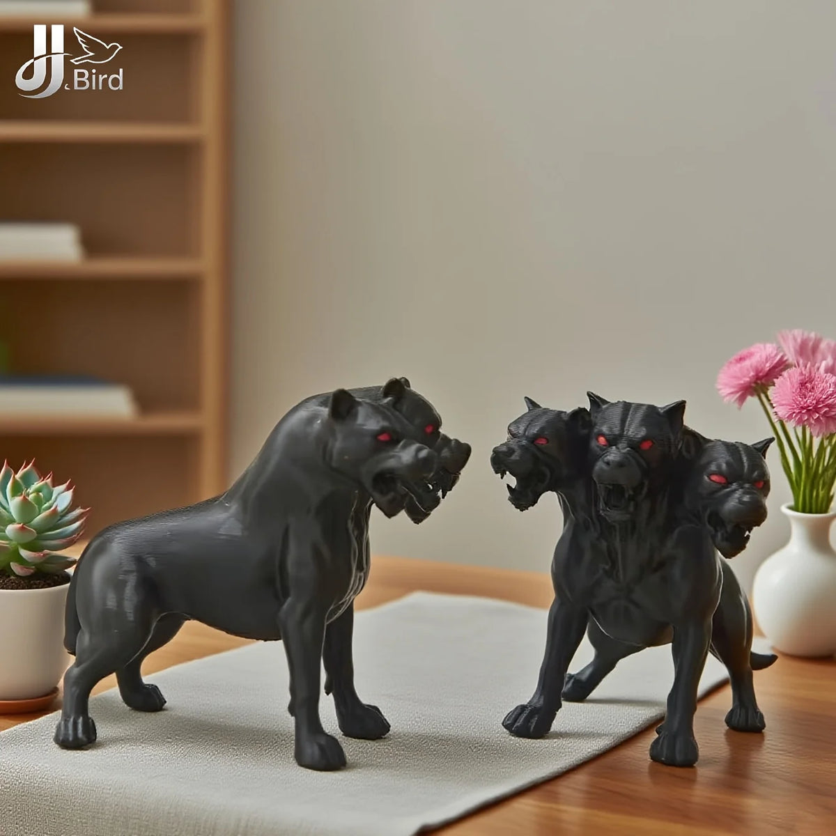 1Pcs Gothic three-headed dog statue ornaments, scary black design, Halloween Thanksgiving decorations, indoor/outdoor decoration