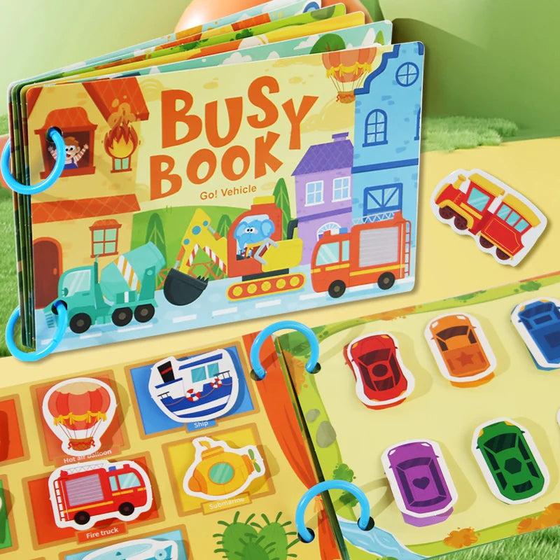 Busy Book for Kids, Animals Vehicles Dinosaurs Stickers, Matching Number & Letter Games, Interactive Learning Activity Book