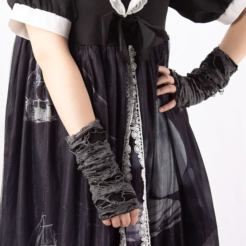 Sexy Gothic Fingerless Long Gloves for Women Men Halloween Gloves Mittens Clubwear Dance Cosplay Costume Accessories
