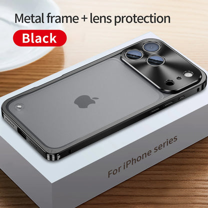 Buckle Metal Frame Phone Case For Iphone 17 18 Pro Max Magnetic Aluminum Frosted PC Matte Back Panel Phone Cover For Magsafe