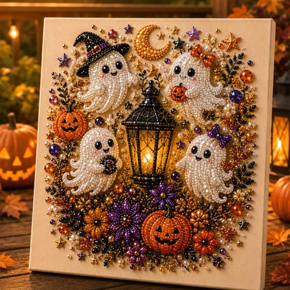 Halloween Ghost Pearl Art Kit for Adults DIY Pearl Painting Craft Kit Beginner Friendly Halloween Pearl Diamond Art Wall Decor