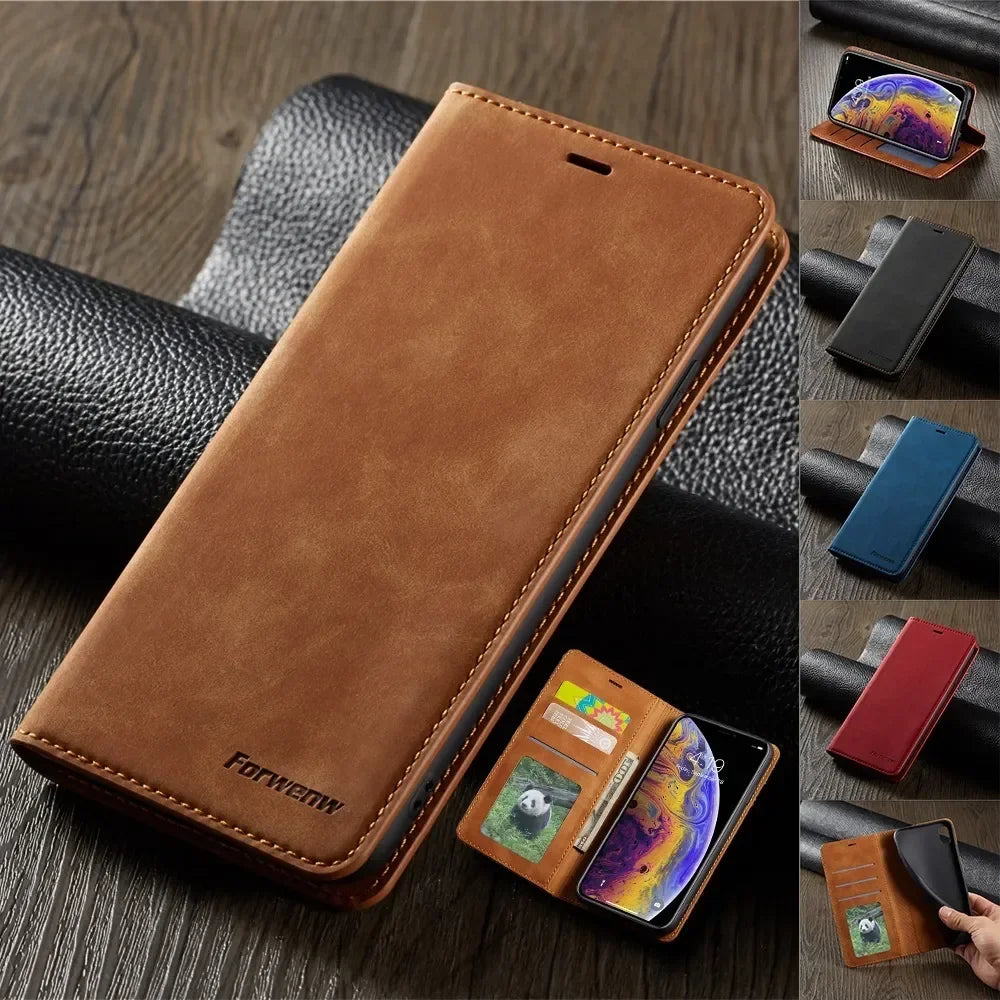 Thin Suede Leather Wallet Case for iPhone 11 12 13 14 15 16 17 18 Pro Max Mini XR XS 8 7 6 Plus SE 5S Flip Cover Strong Magnet