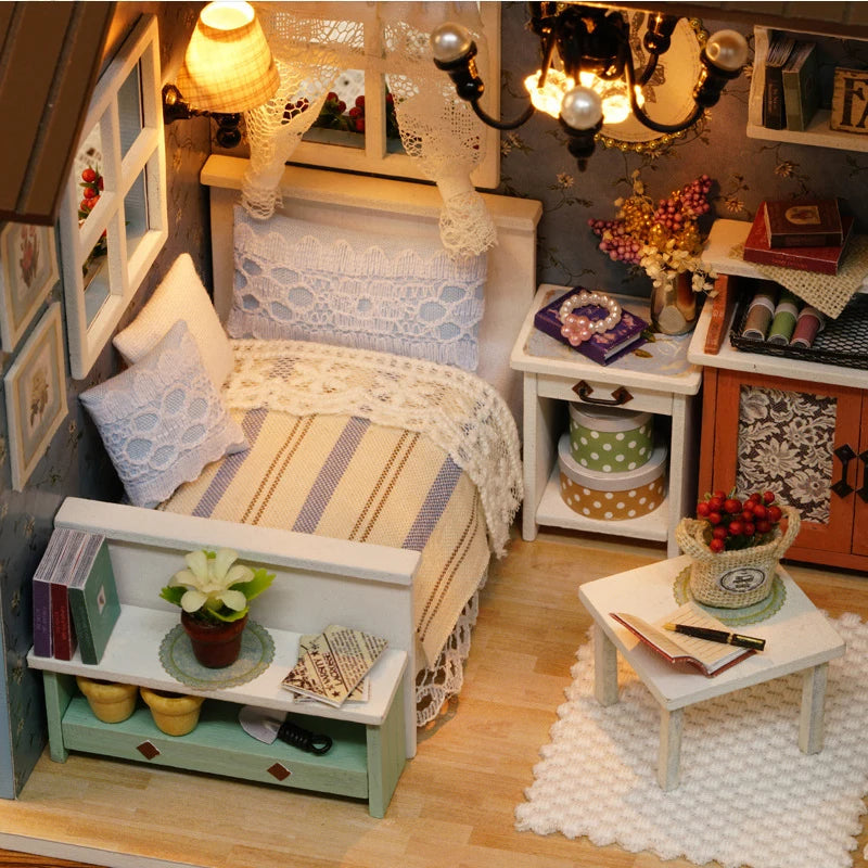 DIY Miniature Dollhouse Kit Assemble Puzzle 3D Wooden House Room Craft With Furniture LED Lights For Friends Birthday Gift Toys