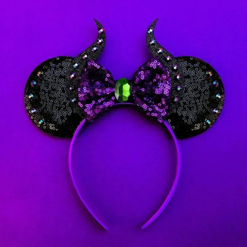 Disney leather Bat Bows Mickey Mouse Ear Headband for Adults Halloween Headwear Women Girls Cosplay Ghost Party Hair Accessories