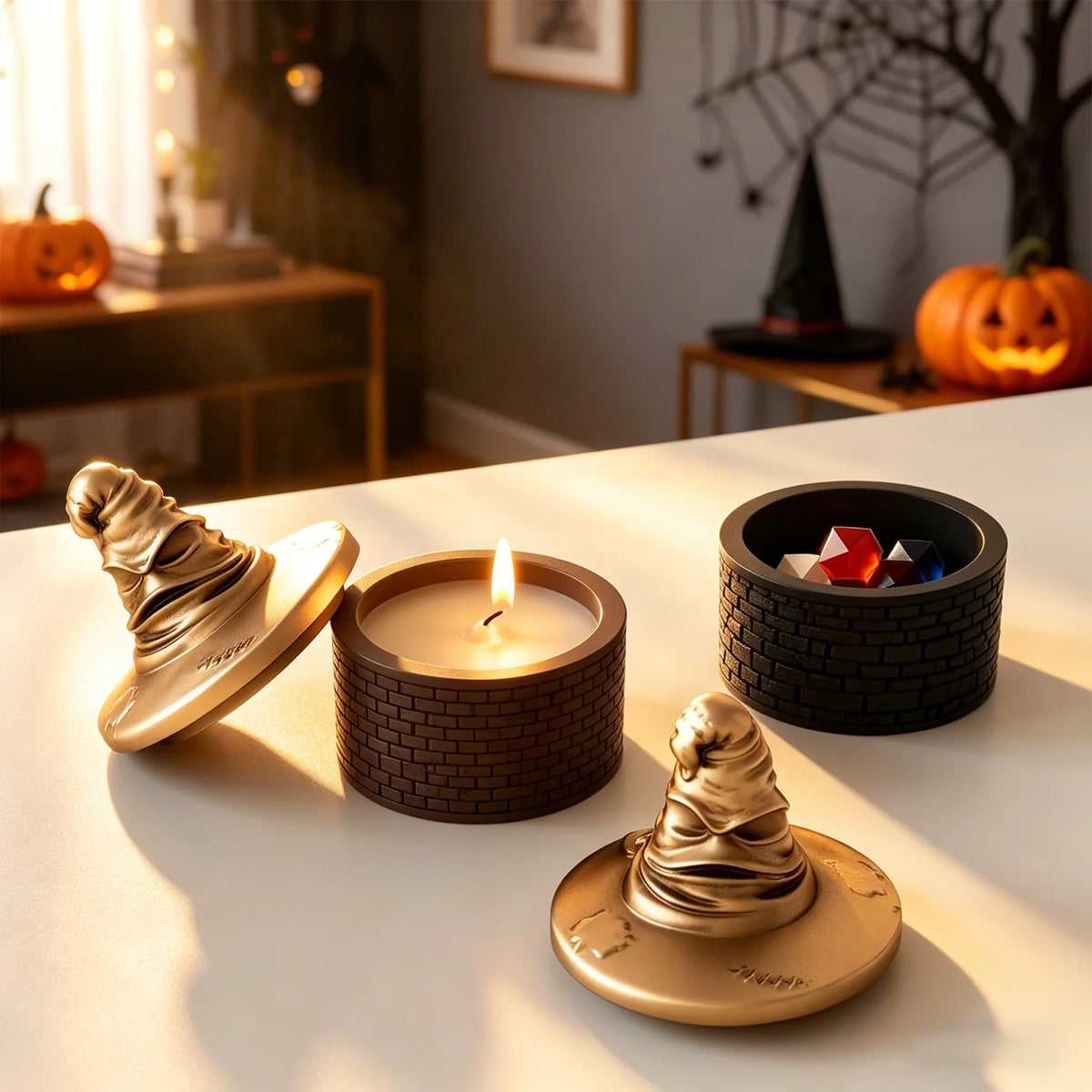 Magic Wizard Hat Candle Holder Silicone Mold with Cover DIY Epoxy Resin Gypsum Concrete Casting Mold Handcraft Halloween Decor