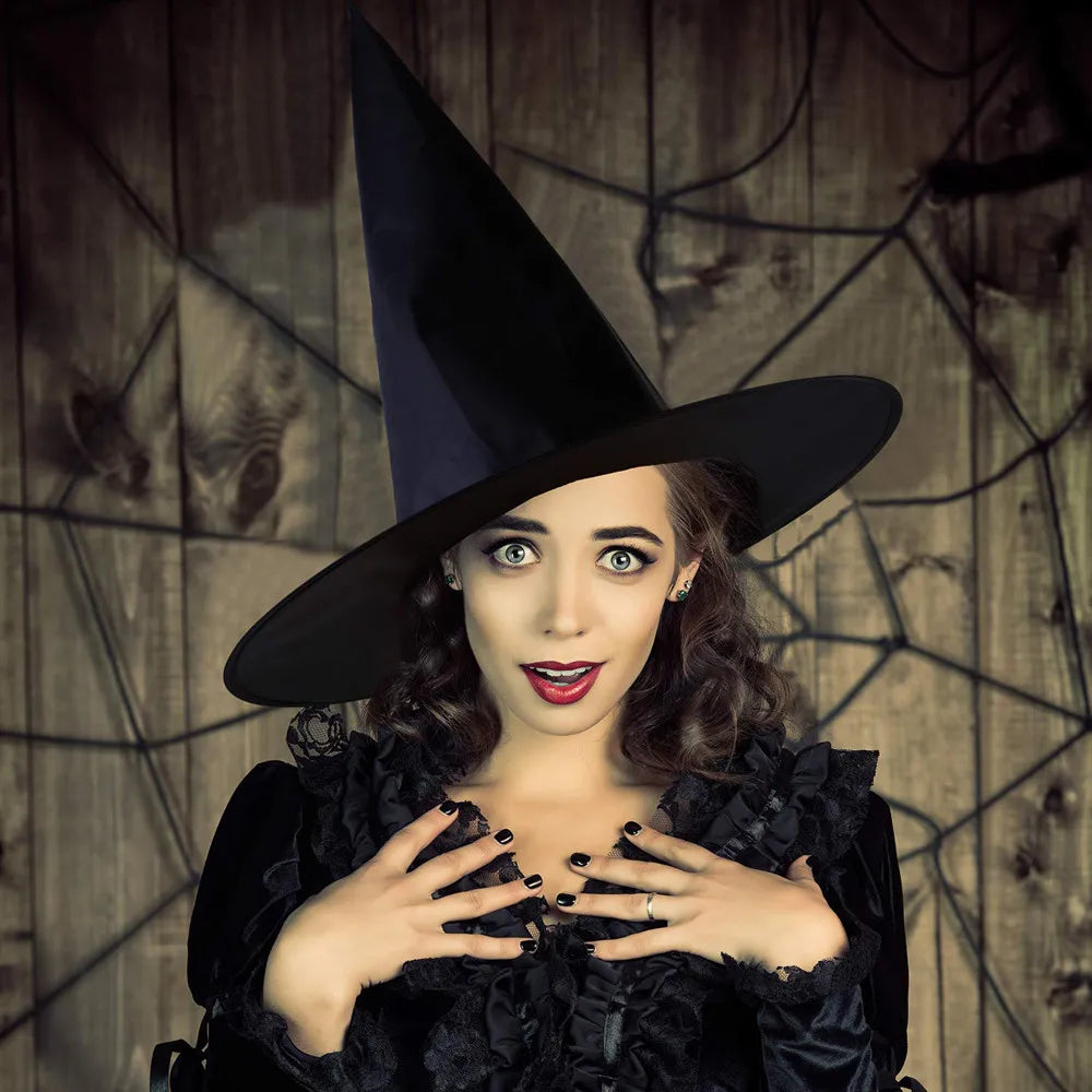 Halloween Witch Hat Black Folds Wizard Hats for Women Men Masquerade Party Carnival Costume Cosplay Props Halloween Decorations