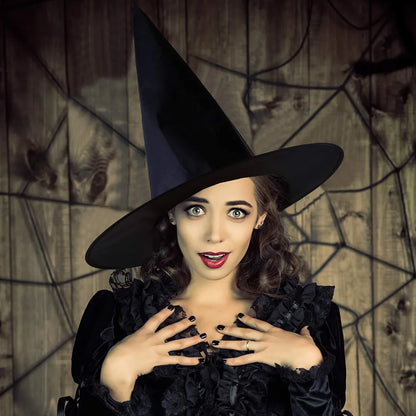 Halloween Witch Hat Black Folds Wizard Hats for Women Men Masquerade Party Carnival Costume Cosplay Props Halloween Decorations