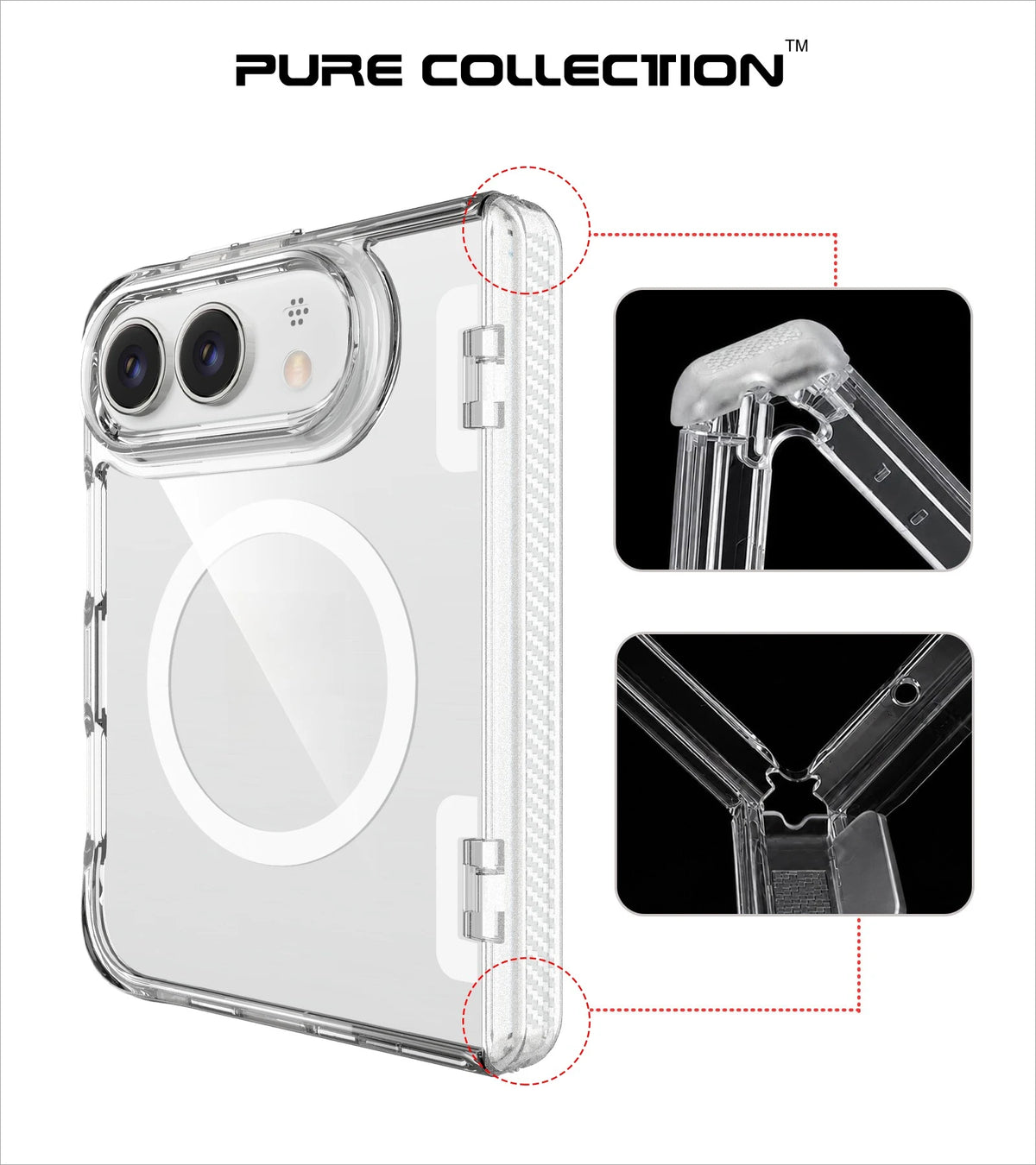 Magnetic Anti-Drop Transparent Phone Case for iPhone Ultra 18 Fold Wide Hinge Protection‌ For Magsafe Shockproof Slim fit Cover