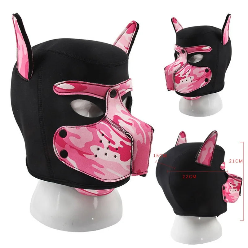 Fashion Unisex Sexy Costumes Latex Open Mouth Dog Headgear Halloween Pupply Play Party Couples Games Full Face Fetish Masks Hood
