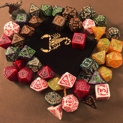 DND Dice Set -7pc Halloween Polyhedral Dice with Dice Bag for D&D RPG MTG Role Playing Table Party Games & DM & Dice Goblin