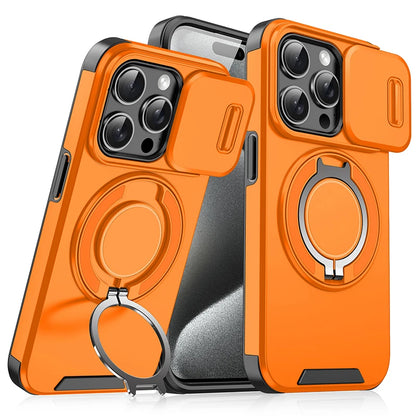 360°Rotating Hidden Metal Car Holder Ring Push Window Protection Lens Shockproof Phone Case For IPhone 16 Pro Max 16 Plus Cover