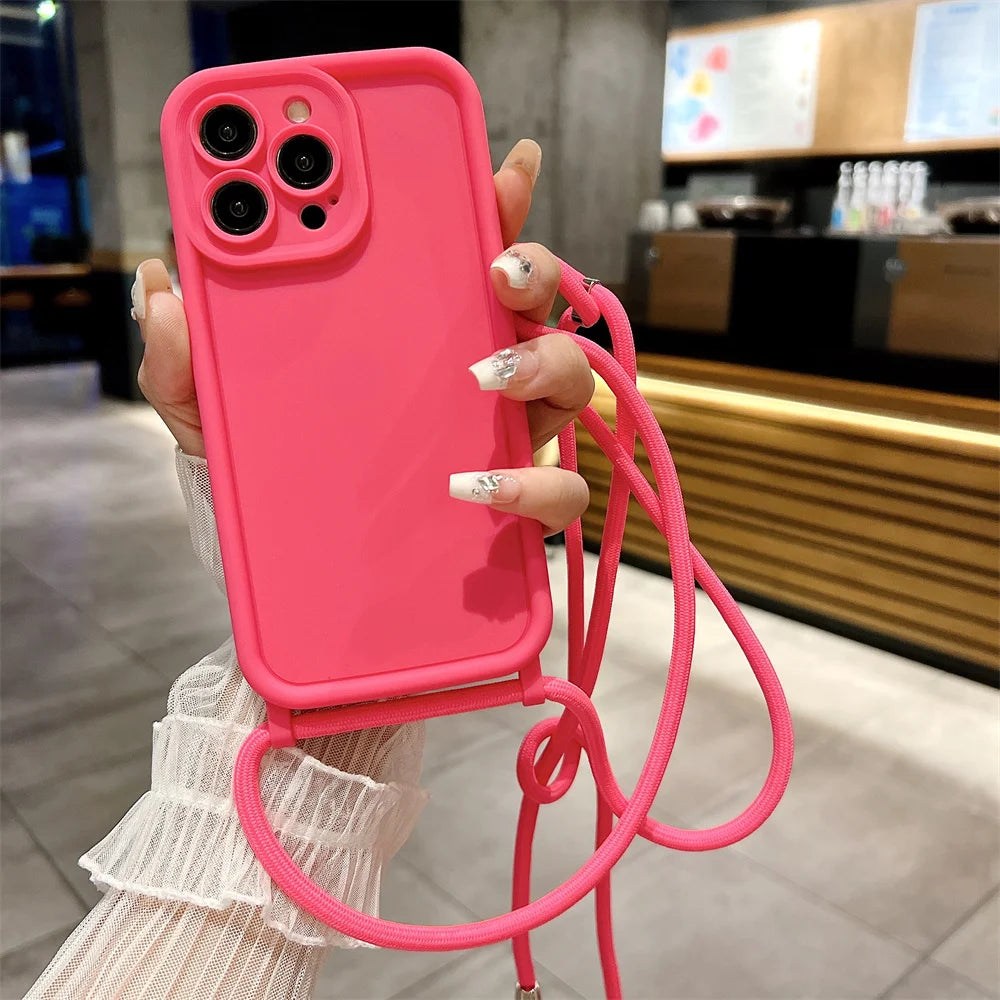 Phone Case For iPhone 11 12 13 14 15 16 17 18 Pro Max 17 Air 16E Crossbody Adjustable Lanyard Strap Rope Soft Cover