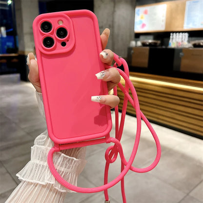 Phone Case For iPhone 11 12 13 14 15 16 17 18 Pro Max 17 Air 16E Crossbody Adjustable Lanyard Strap Rope Soft Cover