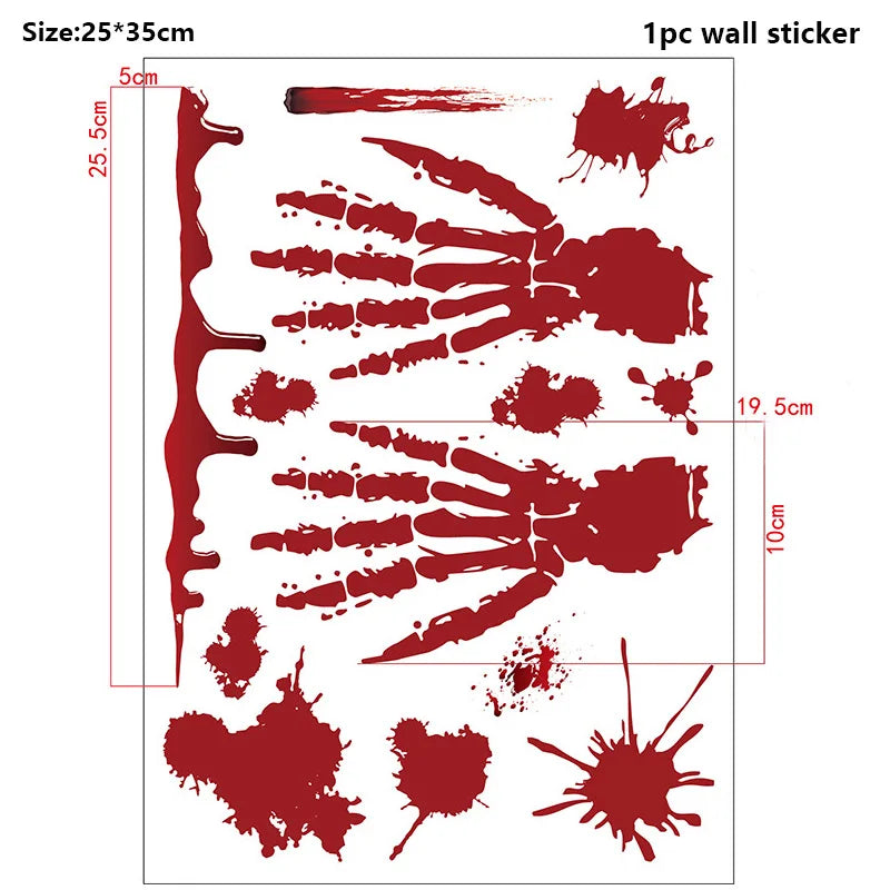 Halloween Wall Doors Windows Stickers Blood Handprint Footprint Skull Pattern Halloween Party Scene Decor Supplies Horror Props