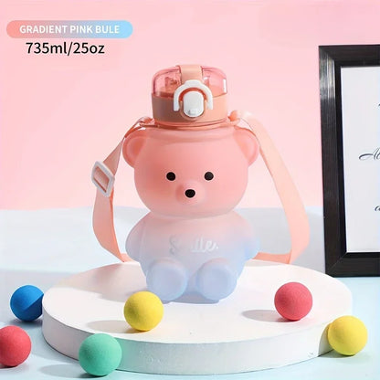 1pc Bear Gradient Cute Water Cup, Summer High-value Girl Plastic Cup, Portable Straw Cup, Large-capacity Water Bottle
