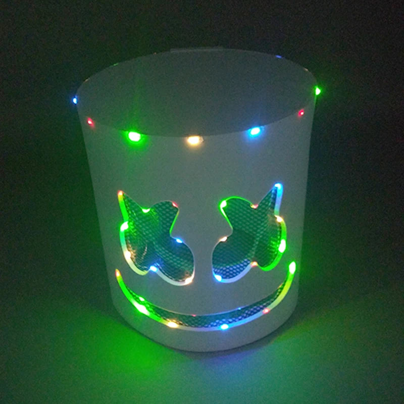 DJ Marshmello Luminous Head Cover LED Light Up Halloween Cosplay Headgear Glowing Helmet for Neon Night Club Music Rave Props