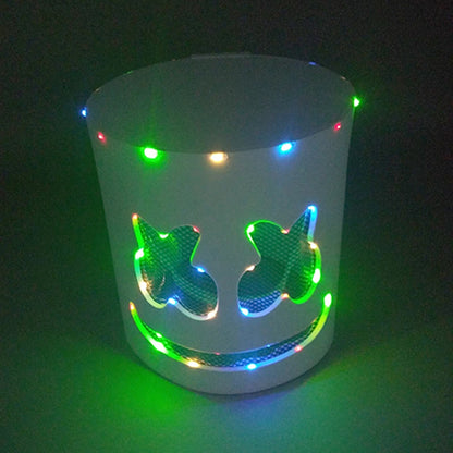 DJ Marshmello Luminous Head Cover LED Light Up Halloween Cosplay Headgear Glowing Helmet for Neon Night Club Music Rave Props