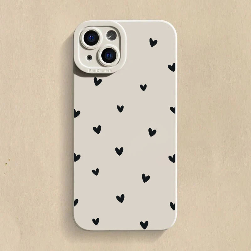 Black Love Heart Phone Case For iPhone 18 17 16 14 15 13 12 11 Pro Max X XR XS 7 8 15 16 Plus SE Shockproof Silicone Soft Cover