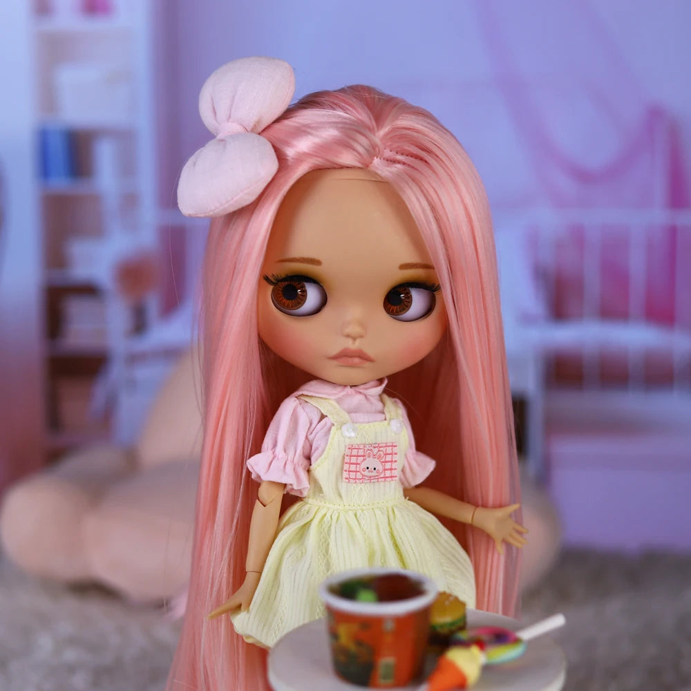 ICY DBS Blyth Doll BJD Joint Body Brown Skin Matte Face Cute Bow Doll 1/6 30cm Girl Gift Anime SD