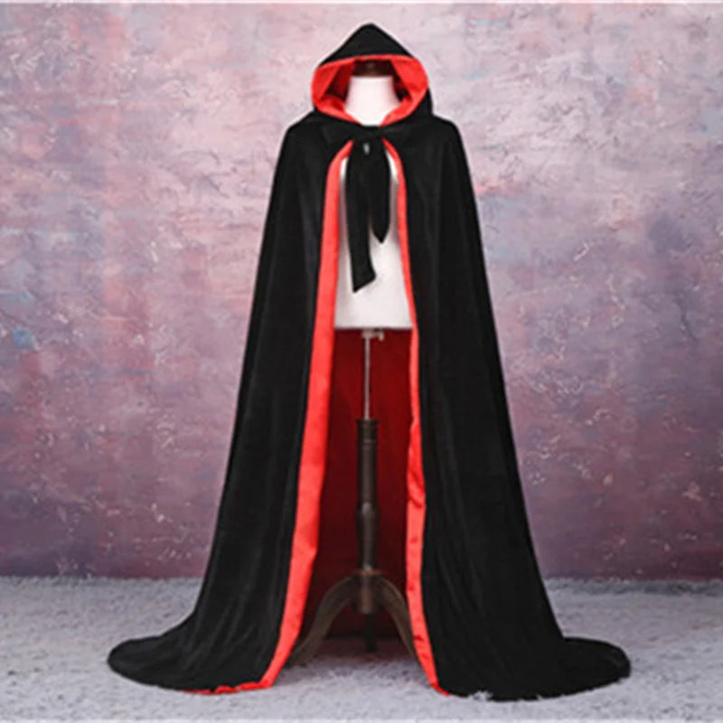 Adult Child Velvet Hooded Cape New Adult Halloween Hooded Cloak Velvet Witches Princess Black Red Velvet Hooded