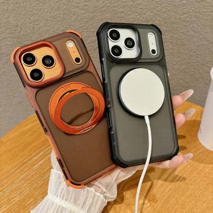Skin feel matte semi transparent magnetic 360 ° bracket phone case for iPhone 18 17 16 15 14 13 Pro Max airbag anti drop cover