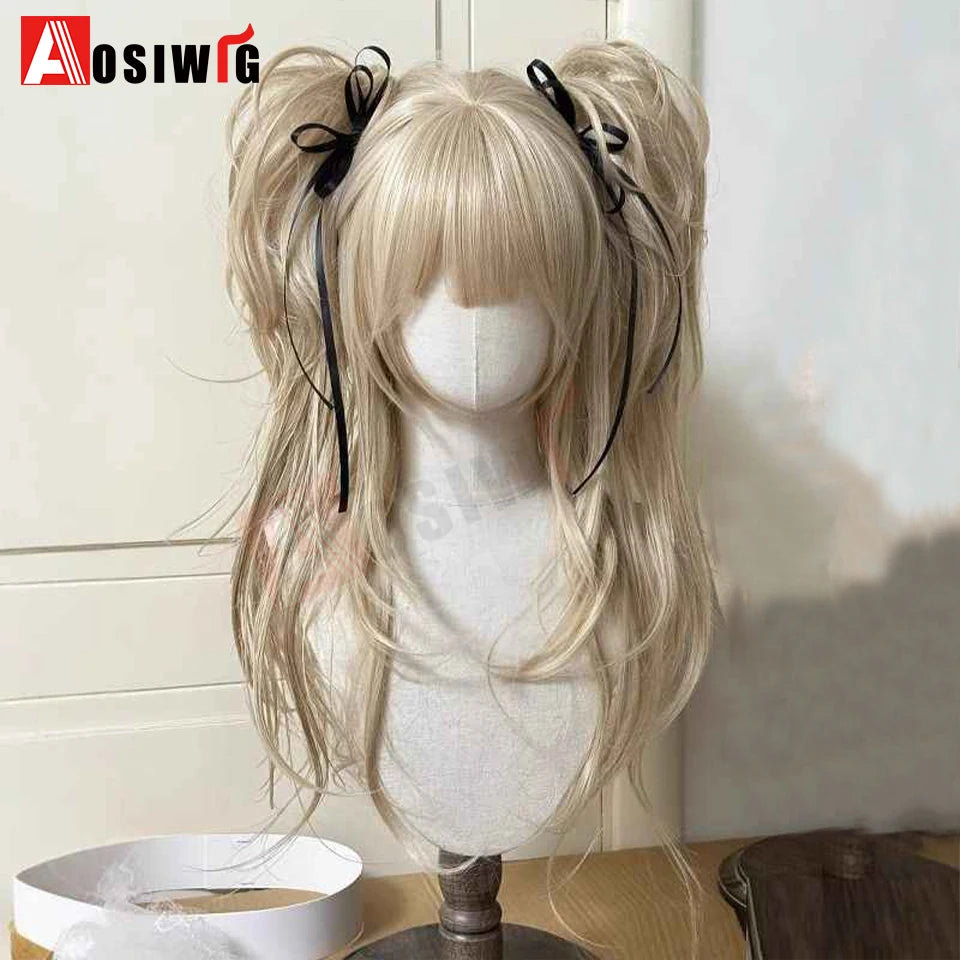 Synthetic Princess Cut Double Ponytail Lolita Wig with Bangs Girl Ombre Blonde Brown White Gray Cosplay Halloween Harajuku Wig