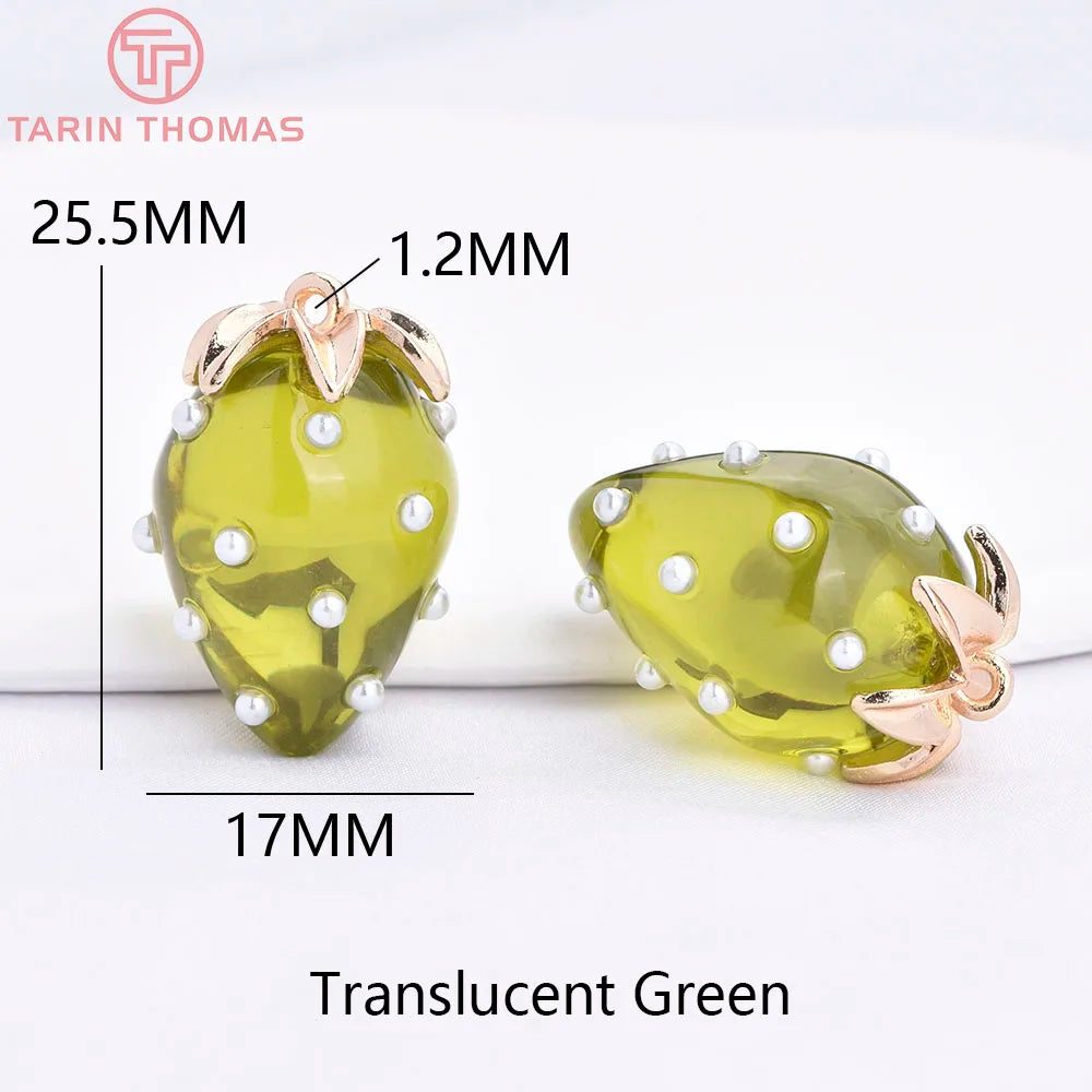 (10593) 4PCS 24K Gold Color Brass Pearl Embellished Hollow Strawberry Shaped Pendants High Quality DIY Jewelry Making
