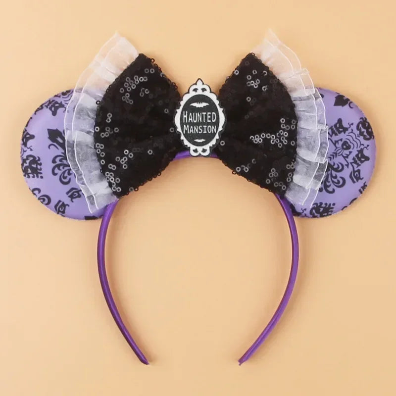 Disney leather Bat Bows Mickey Mouse Ear Headband for Adults Halloween Headwear Women Girls Cosplay Ghost Party Hair Accessories