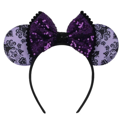Disney leather Bat Bows Mickey Mouse Ear Headband for Adults Halloween Headwear Women Girls Cosplay Ghost Party Hair Accessories