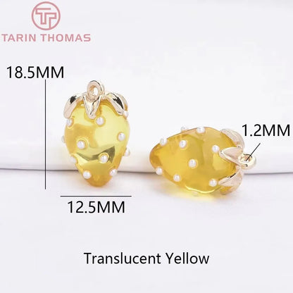 (10593) 4PCS 24K Gold Color Brass Pearl Embellished Hollow Strawberry Shaped Pendants High Quality DIY Jewelry Making