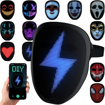 Led Mask with App Control Programmable, Lighted Mask Gesture Control Face Transforming , Light up Halloween Mask For Adults