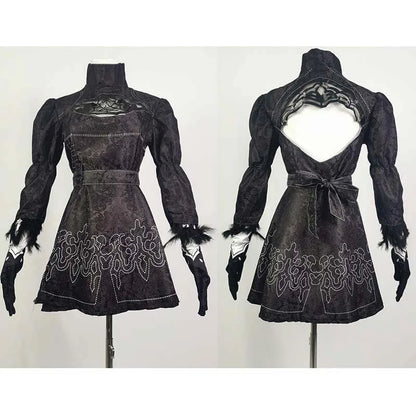 Big Size Yorha 2B Cosplay Costume Black Leotard Dress 2B Full Set Halloween Shojou Magical Girl Outfits Wig Gloves Eyemask Socks