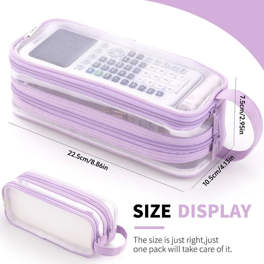 Purple Transparent Pencil Case, Large-capacity Simple Stationery Bag, Cute Cosmetic Bag, Student Study Supplies, Office Supplies