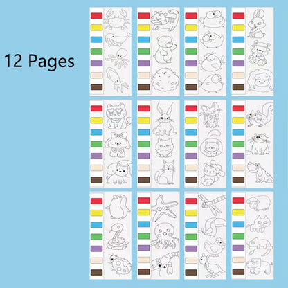 12pages Children's Watercolor Coloring Book,Drawing Toys For Thanksgiving, Easter, Christmas Gifts, With Built-in Watercolor Pen