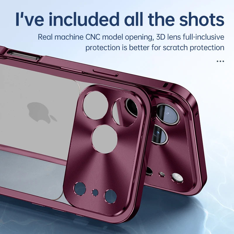 Buckle Metal Frame Phone Case For Iphone 17 18 Pro Max Magnetic Aluminum Frosted PC Matte Back Panel Phone Cover For Magsafe