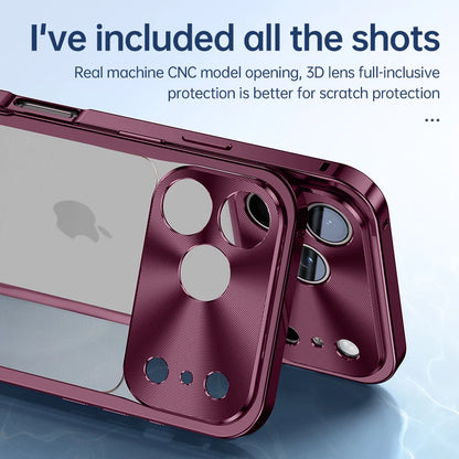 Buckle Metal Frame Phone Case For Iphone 17 18 Pro Max Magnetic Aluminum Frosted PC Matte Back Panel Phone Cover For Magsafe