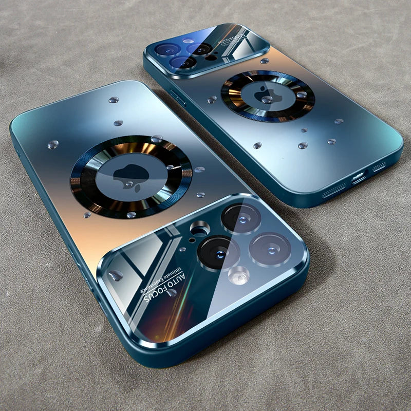 Luxury Glass Camera For Magesafe Magnetic Wireless Charge Case For iPhone 11 12 13 14 15 16 17 Pro Max Air Plus Shockproof Cover