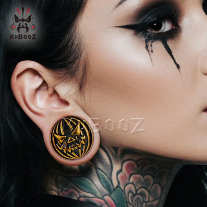 KUBOOZ 316L Hypoallergenic Stainless Steel Halloween Pumpkin Ear Tunnels, Plugs & Stretchers 1Pair Gothic Ear Piercing Jewelry