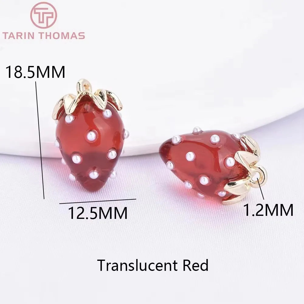 (10593) 4PCS 24K Gold Color Brass Pearl Embellished Hollow Strawberry Shaped Pendants High Quality DIY Jewelry Making