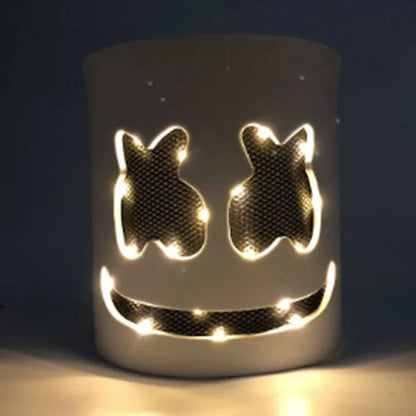DJ Marshmello Luminous Head Cover LED Light Up Halloween Cosplay Headgear Glowing Helmet for Neon Night Club Music Rave Props