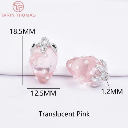(10593) 4PCS 24K Gold Color Brass Pearl Embellished Hollow Strawberry Shaped Pendants High Quality DIY Jewelry Making