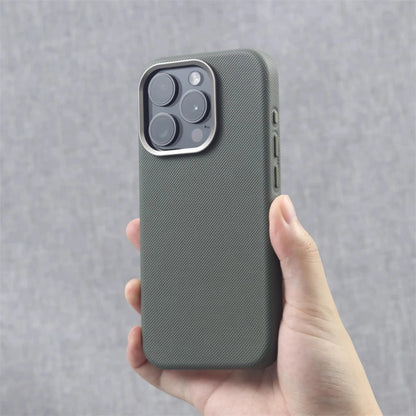 Luxury Alloy Lens Frame Particle PU Leather Magnetic Case For iPhone 18 17 16 Pro Max 15 14 13 For Magsafe Wireless Charge Cover