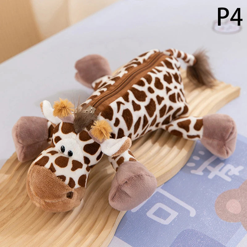 Cartoon Animal Elephant Lion Plush Pen Case For Kid School Season Large Capacity Supplies Stationery Storage Bag For Kid Gift
