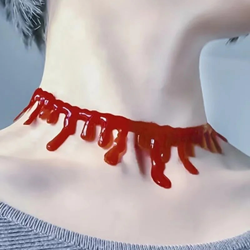 New Creative Halloween Red Dripping Blood Necklace For Women Horror Scary Vampire Bloody Choker Gothic Party Cosplay Jewelry