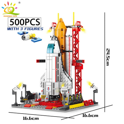 HUIQIBAO Space Aviation Manned Rocket Building Blocks With Astronaut Figure City Aerospace Model Bricks Children Toys for Kids