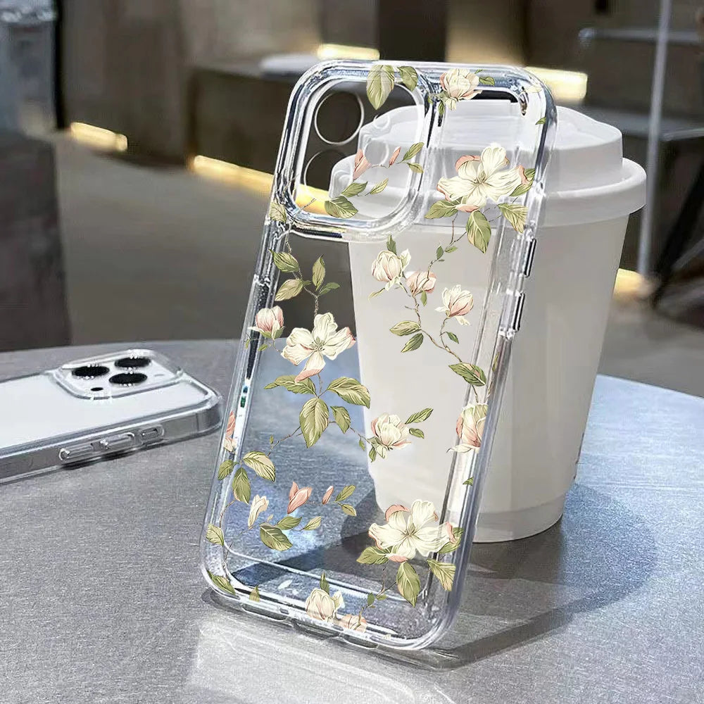 Flower Phone Case For iPhone 17 16 18 Pro Max 13 14 12 11 15 Pro Max 16e Air 7 Plus SE Shockproof Transparent Cover Soft Funda
